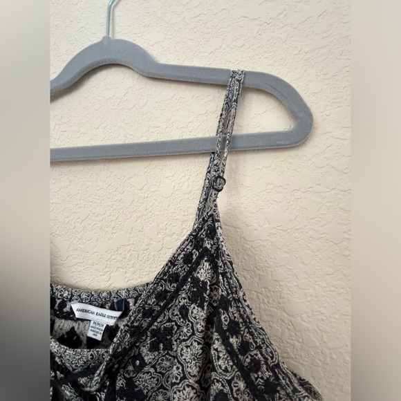 American Eagle Fringe Black White Embroidered Boho Romper Sz M Spaghetti Strap - Picture 5 of 12